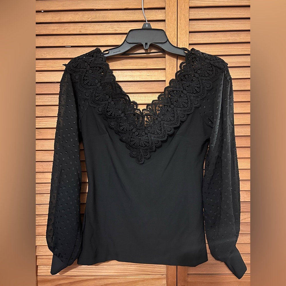 Black lace sheer dress top